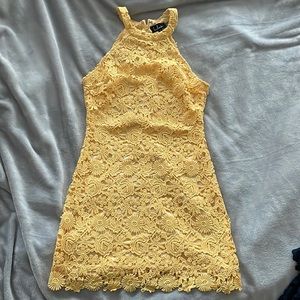Lulus Love Poem Yellow Lace Mini Dress